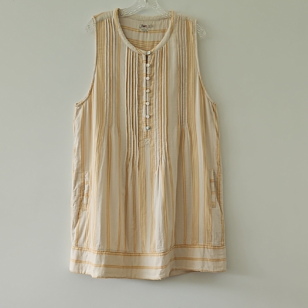 Faherty‎ Isha Sleeveless Mini Dress Yellow Stripes Organic Cotton Size XXL
